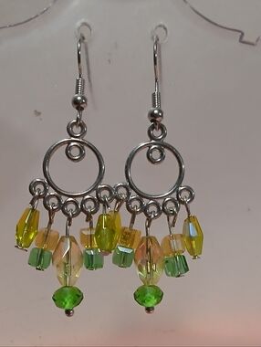 Hand crafted Green And yellow  Chandelier Earrings